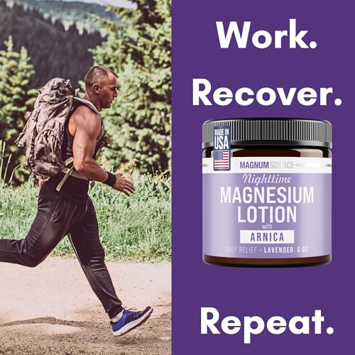 Magnum Solace Nighttime Magnesium Lotion with Arnica – Soothing Relief & Relaxation, Highly Concentrated Magnesium for Muscles & Joints – Apply to Legs or Feet Before Bed – Skin-Friendly