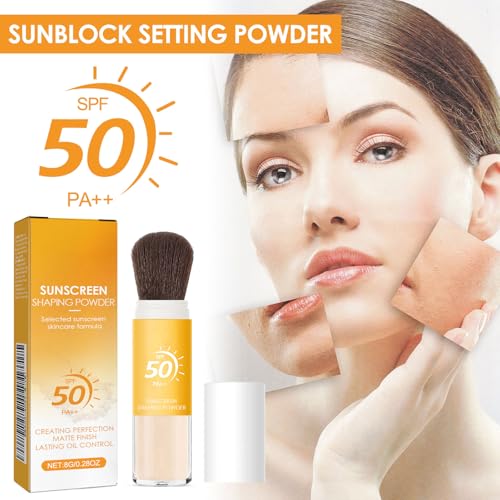 Mineral Sunscreen Setting Powder SPF 50, Face Powder with Brush, Translucent Mattifying Powder, Lightweight Oil Control Powder, Tinted Loose Powder for Oily Skin, Travel Makeup Powder