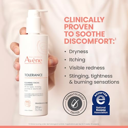 Avène Tolerance Daily Foaming Facial Cleanser, For All Skin Types Including Sensitive, Reactive Skin, Glycerin & Niacinamide Daily Use Face Wash, Fragrance-Free, Dermatologist Tested, Non-Comedogenic
