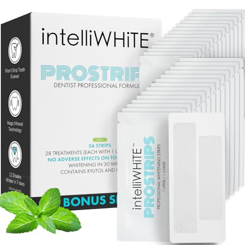 IntelliWHiTE ProStrips Teeth Whitening Strips, Whitens Up to 12 Shades, Enamel-Safe Gentle Remineralizing Formula, Dentist Formulated for Sensitive Teeth, (56pk Mint Flavor)