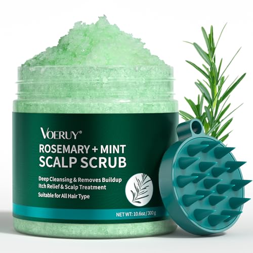Scalp Scrub, Rosemary Scalp Exfoliator Scrub Shampoo, 2-in-1 Scalp Treatment with Mint Oil, Hair Treatment to Clarify and Remove Build Up with Silicone Scalp Massager, 10.6oz/300g