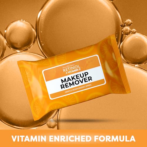 LIVAURA Retinol + Vitamin C Individually Wrapped Makeup Remover Wipes, travel essentials for Travel & On the Go, women facial cleansing towelettes, removes makeup & sunscreen - 30 single face wipes
