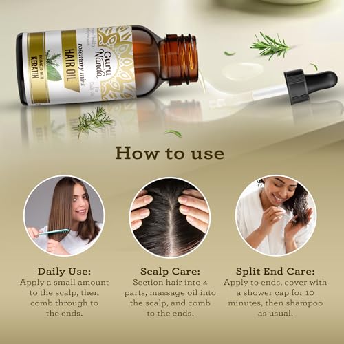 GuruNanda Rosemary Mint for Hair Growth with Keratin & Vitamin E Oil - Encourages Scalp, Shine & Hair Strengthening- 100% Natural, Cruelty-Free, 2oz