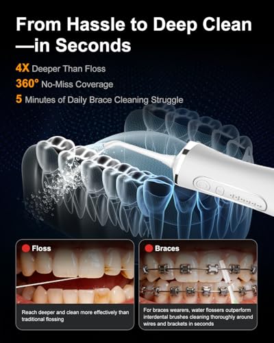 MySmile LP211 Water Flosser Cordless for Teeth, 5 Modes Portable Oral Irrigator, 260ML Water Dental Picks for Sensitive Teeth Cleaning, IPX7 Travel Rechargeable Water Flossing &2 Teeth Wipes