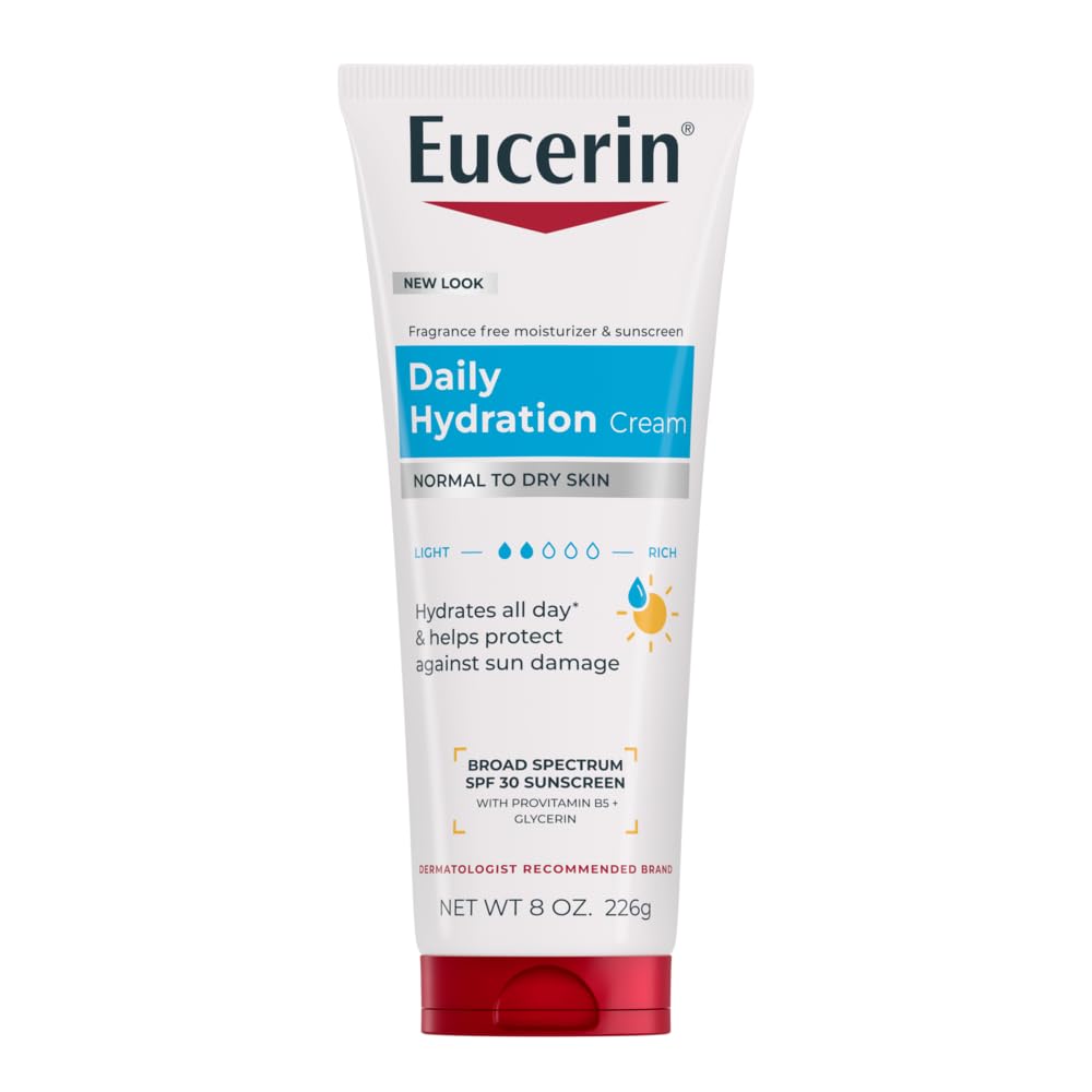 Eucerin Daily Hydration Broad Spectrum SPF 30 Sunscreen Body Cream for Dry Skin, Fragrance Free Sunscreen Moisturizer, 8 Oz Tube