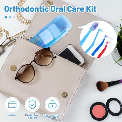 9-in-1 Orthodontic Oral Care Kit with Case – Toothbrush, End Tuft Toothbrush, 5 Interdental Brushes, Dental Floss, Dental Wax – Portable Hygiene Set for Braces and Daily and Travel Use (Blue)