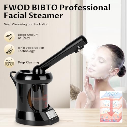Facial Steamer Professional with More Steam for Deep Cleansing and Hydration, Face Steamer Featuring Extendable Arm, Steamer for Facial for Beauty, Spa and Home Use, Black