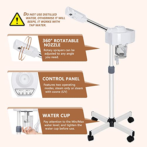 Nova Microdermabrasion Professional Facial Steamer On Wheels Ionic Ozone with Hot Mist Function Stand Facial Steamer for Personal Home Salon Spa Skin Cleaning