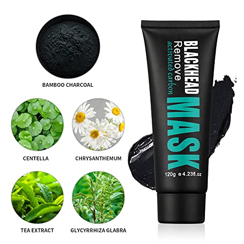 Peel Off Face Mask Blackhead Whiteheads Remover Masks Activated Charcoal Black Mask Purifying Peeling Facial Mask for Nose Pores Removal Cleansing Acne with Brush and Pimple Extractor Tools
