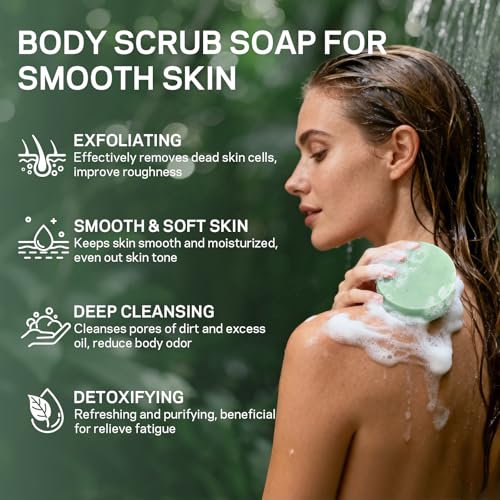 Exfoliating Body Scrub Soaps, 2 Pack Eucalyptus＋Charcoal Exfoliating Soap Bar for Men & Women - Smooth & Soften Skin, Detoxify, Body Exfoliator Bar with Dead Sea Sand
