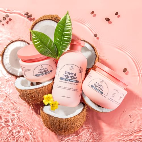 Nature Spell Tone & Tighten Sugar Body Scrub, Smooth and Radiant Exfoliating Body Scrub with Hyaluronic Acid, Ginseng Extract and Plant Collagen, For All Skin Types, 10.5 fl oz