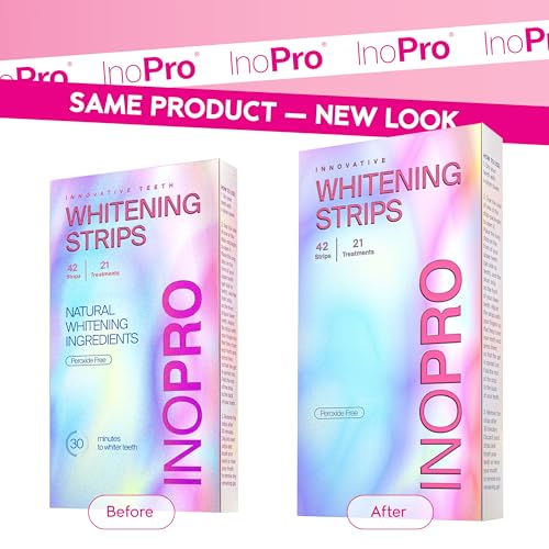 InoPro Teeth Whitening Strips 21 Treatments Kit - Teeth Whitener, Peroxide Free, Green White Strips for Teeth Whitening with Arbutin, Coconut Oil, Deep Stains Removal (42 Strips)