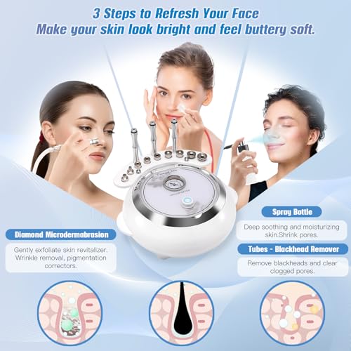 Diamond Microdermabrasion Machine, TopDirect 3 IN 1 Professional Dermabrasion Skincare Device for Adjustable Suction Facial Treatment (Suction Power: 0-68cmHg)