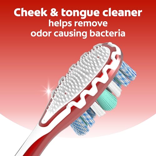 Colgate 360 Advanced Whitening Soft Toothbrush Pack, 4 Adult Soft Toothbrushes with Cheek and Tongue Cleaner, Helps Clean Your Teeth, Tongue, Cheeks, & Gums, 4 - Pack
