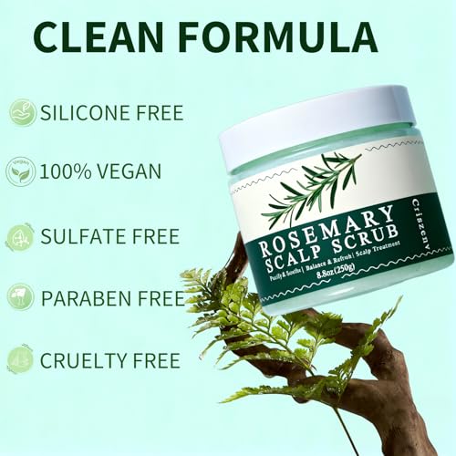Scalp Scrub,Scalp Exfoliator with Rosemary & Mint,Hair Treatment for Itchy Scalp, Dandruff & Buildup Removal, Clarifying Scrub Shampoo with Scalp Massager for Detox & Nourishment/8.8oz