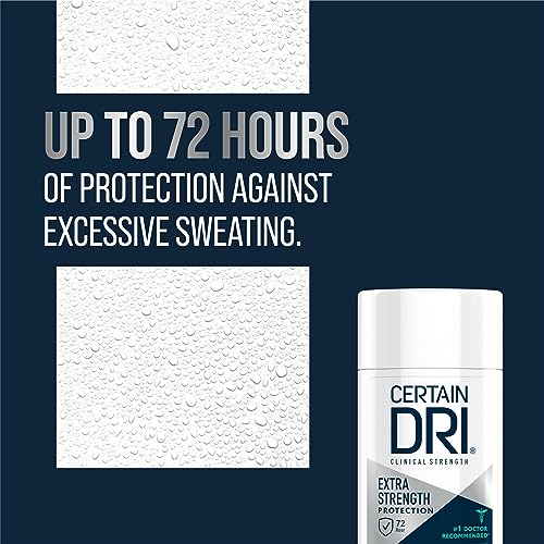 Certain Dri Extra Strength Clinical Solid Antiperspirant, 72-Hour Sweat & Odor Protection for Hyperhidrosis, Maximum-Strength, Powder Fresh Scent, 1.7 oz (Pack of 1)