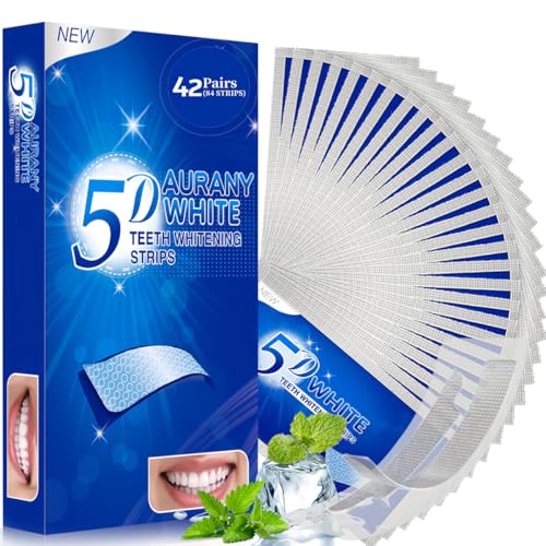 5D Sensitive Teeth Whitening Strips 42Pairs (84Strips) - Professional Enamel-Safe Formula, Fast Stain Removal for Coffee Drinkers & Smokers, Sensitivity-Free Whitening Kit