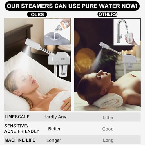 Stand Professional Ozone Facial Steamer with Touch Control, Adjustable Height & Rolling Base, 360° Rotatable Nozzle, Hot Mist Function, Use for Home, Salon SPA (White)