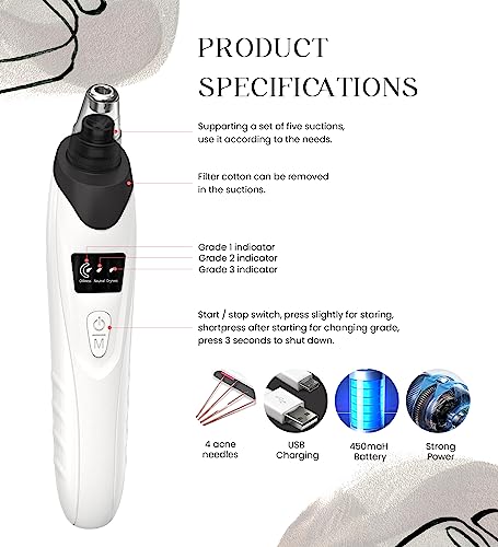 2024 Blackhead Remover Pore Vacuum,Facial Pore Cleaner-5 Suction Power,5 Probes,USB Rechargeable Blackhead Vacuum Kit Electric Acne Extractor Tool for Adult