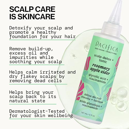 Pacifica Scalp Detox Set – Rosemary Apple Cider Vinegar Scalp Exfoliating Tonic with Scalp Massager Brush, Deep Cleansing & Clarifying Treatment for Buildup, Dry Flaky Scalp, Vegan