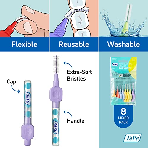 TePe Interdental Brush Extra Soft, Supersoft Dental Brush for Teeth Cleaning, Pack of 8, Multi Pack