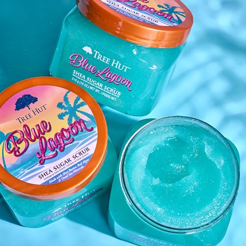 Tree Hut Blue Lagoon Shea Sugar Scrub, Exfoliating, Hydrating & Moisturizing Body Scrub with Shea Butter & Nourishing Essential Oils, Smooth & Soften Skin, 18 oz