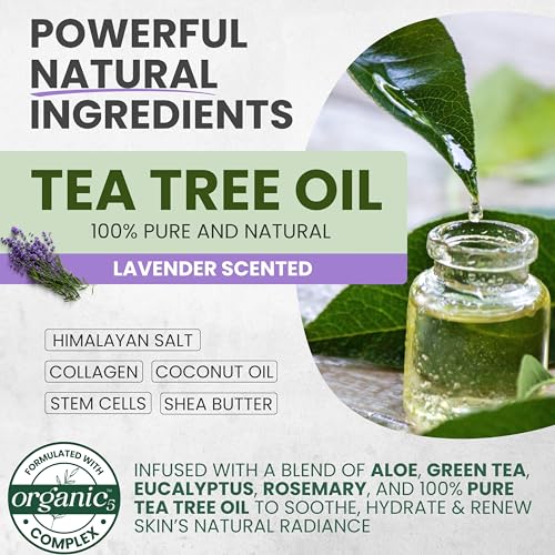 Pure Tea Tree Oil Body & Foot Scrub, Himalayan Salt Exfoliating Scrub with Stem Cells & Shea Butter, Antifungal Defense, Acne Support, Itchy Skin Relief, Removes Dead Skin & Rough Patches