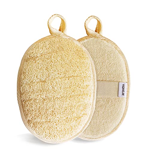 YIQINGJIE Natural Loofah Sponge Exfoliating Body Scrubber (2 Pack),Made with Eco-Friendly and Biodegradable Shower Luffa Sponge, Loofah for Women and Men, Beige