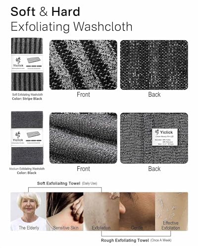 Yiclick 2 Pack Exfoliating Washcloth Towel - Body Scrubber Exfoliator, Loofah Sponge, Korean & Japanse & African Net Sponge Rag - Back Scrubber Washer for Use in Shower Bath