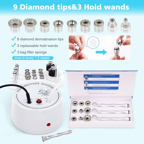 3 in 1 Diamond Micro DermaBrasion Machine, Mcwdoit Professional Dermabrasion Facial Skin Care Device with Wand, Spray Bottle and Vacuum Glass Tube for Personal Home Beauty Salon Use
