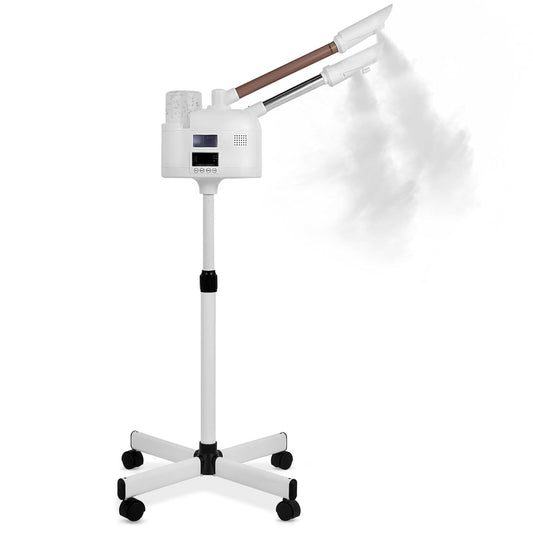 Facial Steamer with Hot & Cold Mist Function, 2 in 1 Facial Steamer with Ozone for Facial Deep Cleaning and Hydration, Esthetician Steamer on Wheels, Ideal for Salon Spa Home Beauty Equipment, White