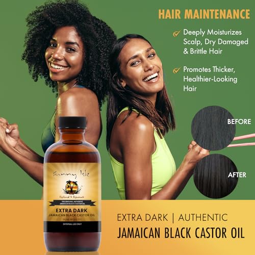 Sunny Isle Extra Dark Jamaican Black Castor Oil, 4 Fl. Oz. | 100% Natural High Potency Treatment for Hair, Scalp and Skin