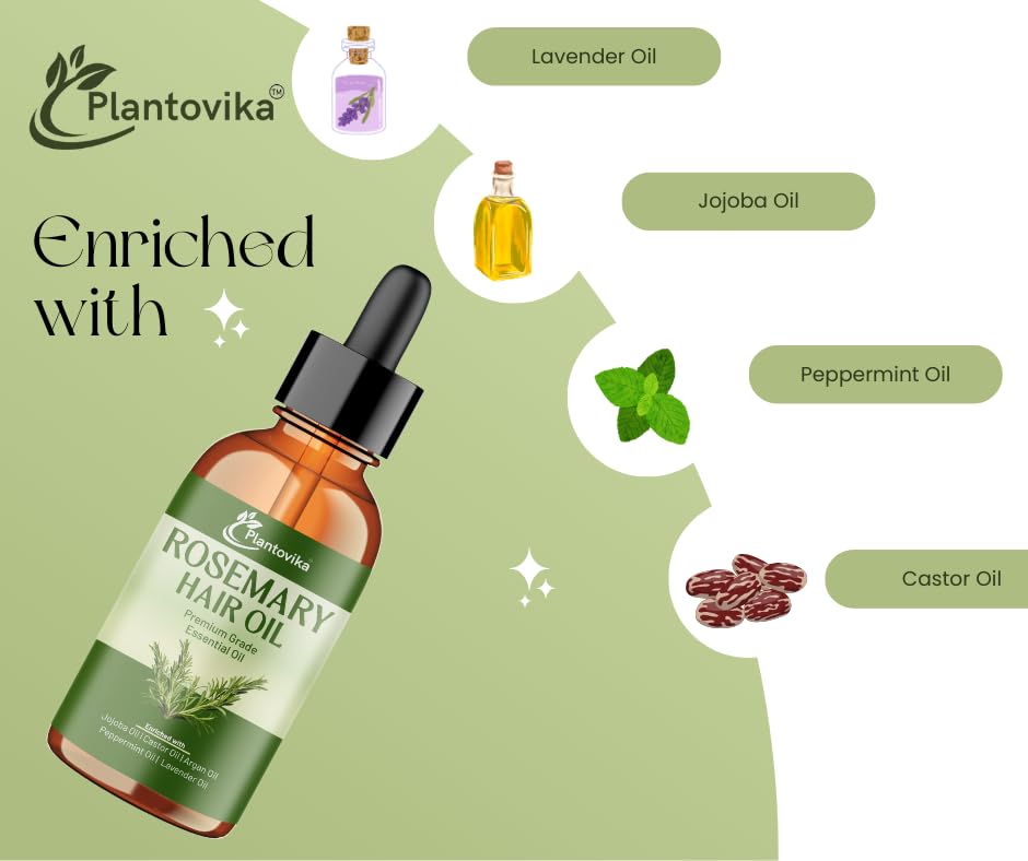 Rosemary Oil for Hair Growth, Enriched with Jojoba, Castor, Argan, Peppermint & Lavender Oils, Scalp & Hair Strengthening Treatment (2 Fl Oz)