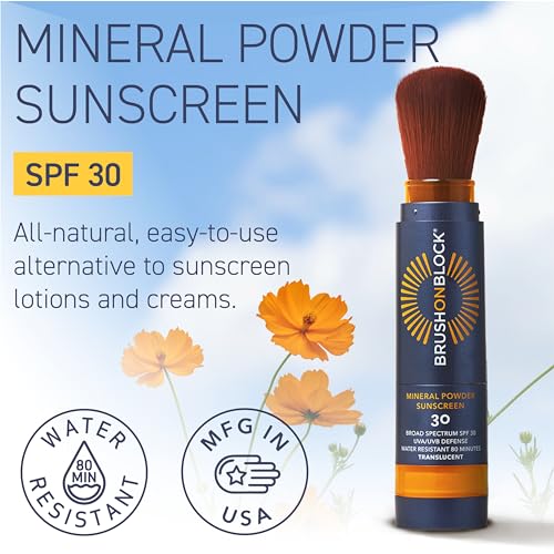 Brush On Block Full Face Sun Protection Kit, Translucent Mineral Powdered Sunscreen & Protective Lip Oil SPF 30, Reef Friendly, FSA HSA Eligible