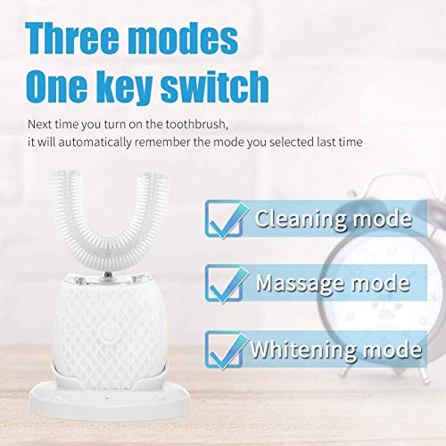 Automatic Toothbrush for Adults - Ultrasonic Electric Toothbrush with Soft Bristles U-Shape Waterproof Design 30s Timer Toothbrush, Wireless Charging Dual-Use for Travel & Home (White)