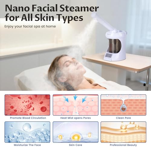 Hair Steamer, 2-in-1 Hair and Face Steamer with Extendable Arm, Portable Tabletop Steamer, Suitable for Home and Salon Personal Care