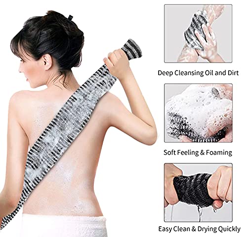Yiclick Exfoliating Body Scrubber, Back Scrubber for Shower Bath, Japanese Scrub Wash Cloth, Exfoliating Washcloth Towel for Men Women, Body Exfoliator Loofah Luffa Sponge Net Rag Back Washer (Black)