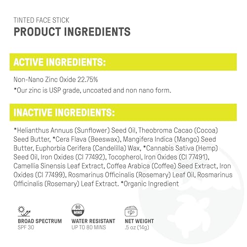 Raw Element Ultra-Moisturizing Face Tint Sunscreen, SPF 30+, Non Toxic Mineral Face Cream, Non Nano Zinc Oxide, Reef Friendly, Safe for All Ages, 0.5 oz, Bronze, Stick Pack of 1