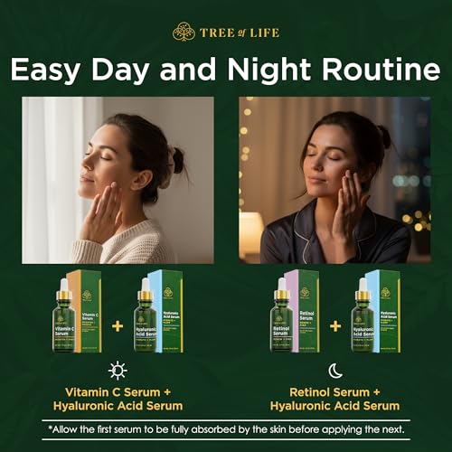Tree of Life Beauty Facial Skin Care Set, Firming, Hydrating, Dry Face, Dermatologist Tested - Trio Power Kit, Vitamin C, Retinol and Hyaluronic Acid, 3 count of 1 Fl Oz