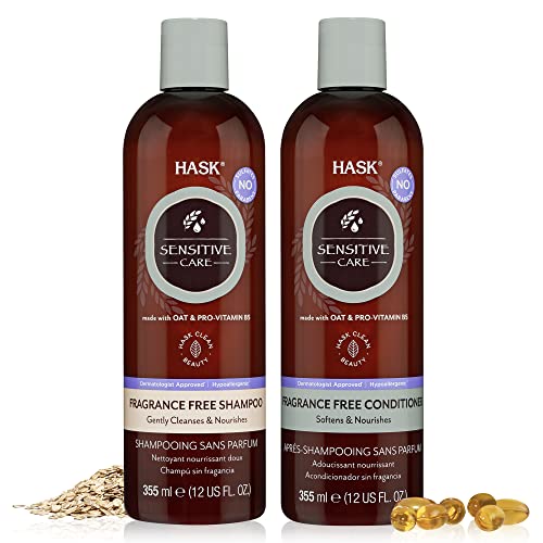 HASK Sensitive Care Shampoo + Conditioner Set | Fragrance-Free, Paraben-Free, Sulfate-Free, Gluten-Free, Vegan, Cruelty-Free, Color Safe | 12oz each