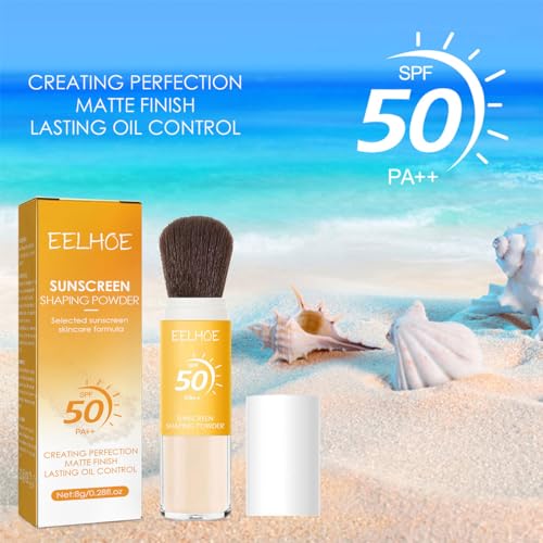 Mineral Sunscreen Setting Powder,SPF 50 PA++ Sunscreen,Control Oil Natural Matt Finish,Lasting Lightweight Breathable Setting Powder with Brush (yellow, 1)