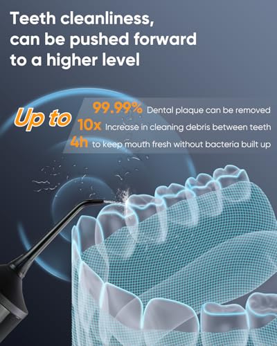 MySmile LP221 Cordless Water Flossers for Teeth with UVC Light Sanitizer and OLED Display, 335ML 4 Modes Water Teeth Cleaner Picks for Teeth Cleaning and Water Flossing (Midnight Black)