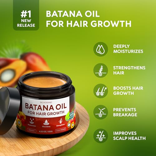 Batana Oil for Hair Growth - 100% Raw & Organic Unrefined Batana Oil - Cold Pressed Hair Mask for Scalp Health, Thicker Hair & Split Ends Repair - Natural & Pure (4.23 oz)