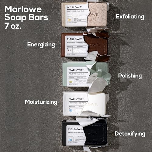 MARLOWE. No. 109 Coffee Bar Soap 7 oz, Body Scrub Soap for Men, Refreshing, Energizing & Exfoliating with Natural Extracts, Caffeine, Coffee Beans & Cocoa Butter, Fresh Brewed Scent