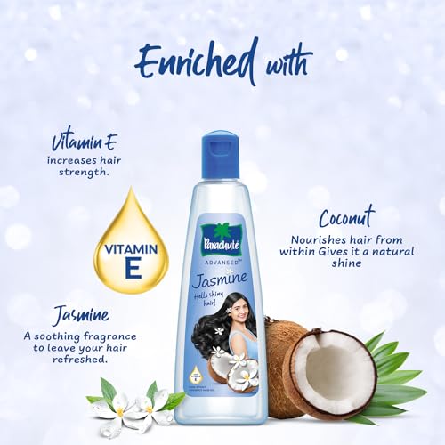 Parachute Advansed Jasmine Enriched Coconut Hair Oil with Vitamin-E | For Scalp Nourishment| Stronger, Softer, Silkier Hair | Indian Hair Oil | All Hair Types| 10.1 Fl.oz