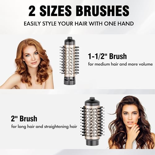 DAILYLIFE Rotating Hair Dryer Brush, Hot Air Brush, Spinning Blow Dryer Brush with 2 Brushes (1.5" & 2"), Ionic Generator
