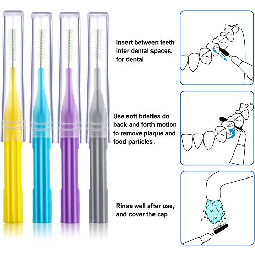 Patelai 100 Pieces Braces Brush for Cleaner Interdental Brush Toothpick Dental Flossing Head Oral Hygiene Flosser Tooth Cleaning Tool (Light Blue, Yellow, Gray, Purple)