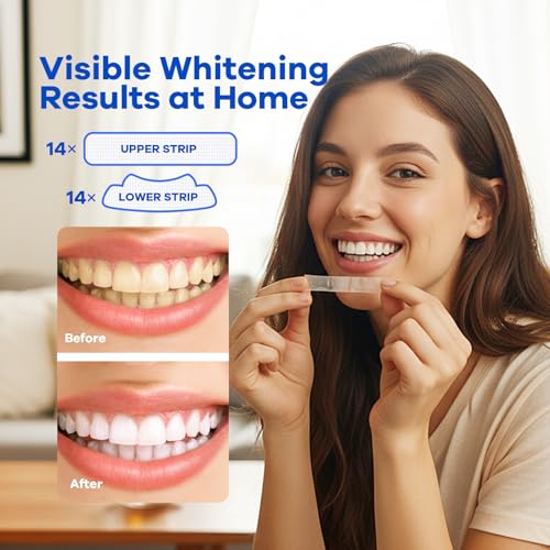 Teeth Whitening Strips (16 Treatments, 32 Count), Enamel Safe for Teeth Whitener, Whitening Strips with Coconut Oil, Formulated to Be Gentle & Non Slip and Quick-Dry, Stains Removal