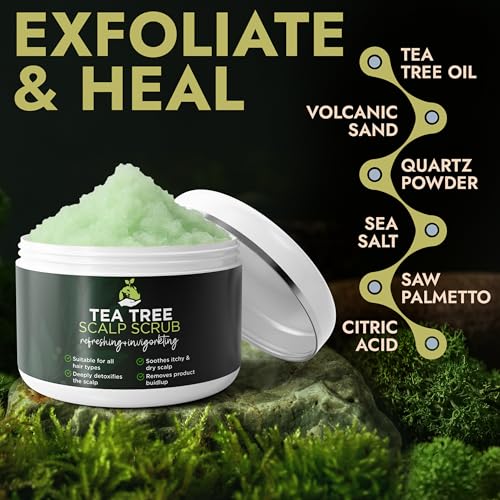 Tea Tree Scalp Scrub | Itchy & Dry Scalp Care with Tea Tree Oil, Quartz Powder & Sea Salt | Gently Exfoliates, Helps Reduce Flakes, Supports Healthy Hair Growth & Scalp Balance