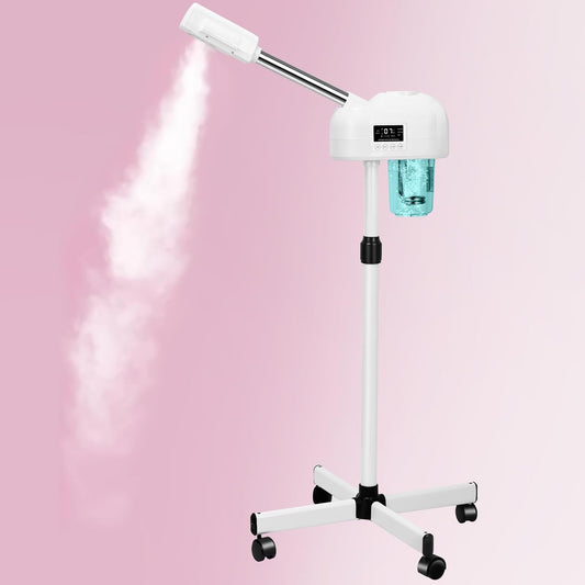 Professional Facial Steamer, Nano Ionic Hot Mist Spray, Stand Facial Steamer for Estheticians, Timer Function, Vaporizador Face Steamer on Wheel, for Home Salon SPA